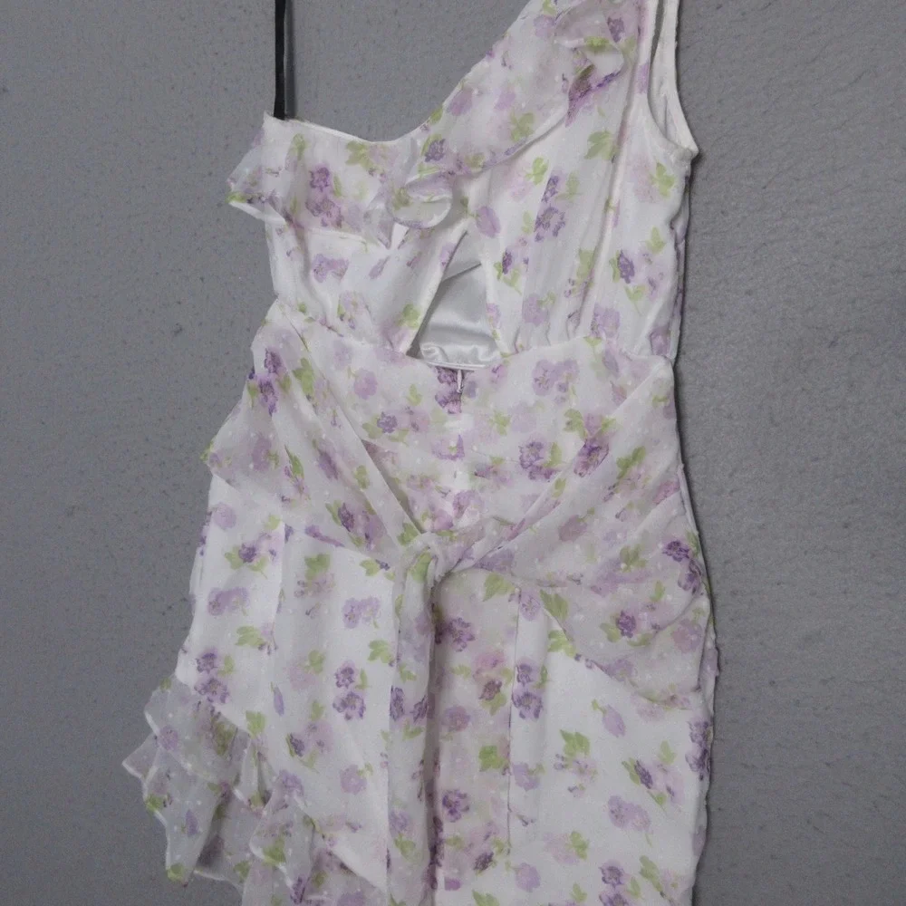 Majorelle Dress Floral One Shoulder Ruffle Asymmetrical Coquette Romantic Fairy‎